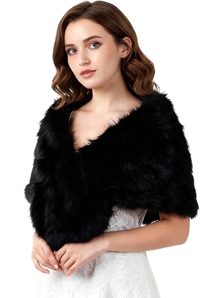 Long Women's Faux Fur Collar Scarf Wrap, Cold Winter Warm Stole Scarf Shawl Shru